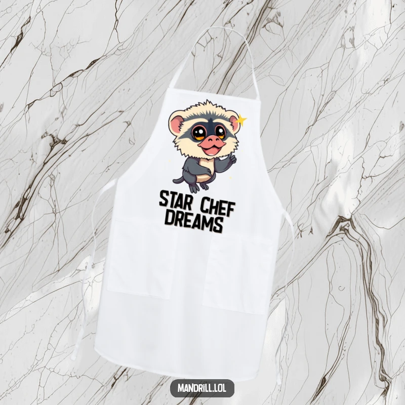 Funny Mandrill Apron: A mandrill with bright eyes watches a sparkling shooting star, bringing whimsical protection to the kitchen.