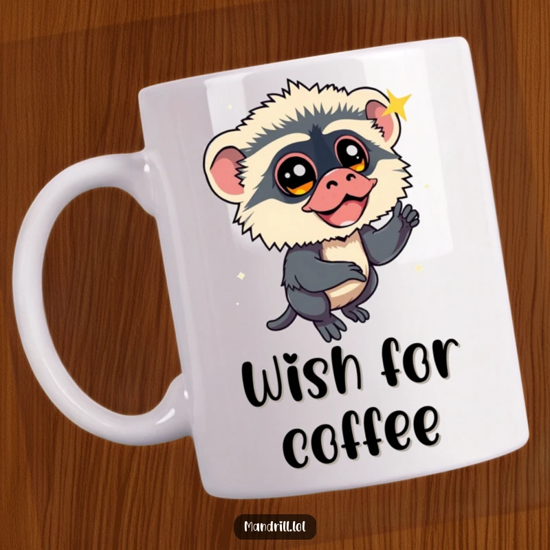Funny Mandrill Mug: A mandrill with bright eyes intently watches a sparkling, shooting star across the night sky.