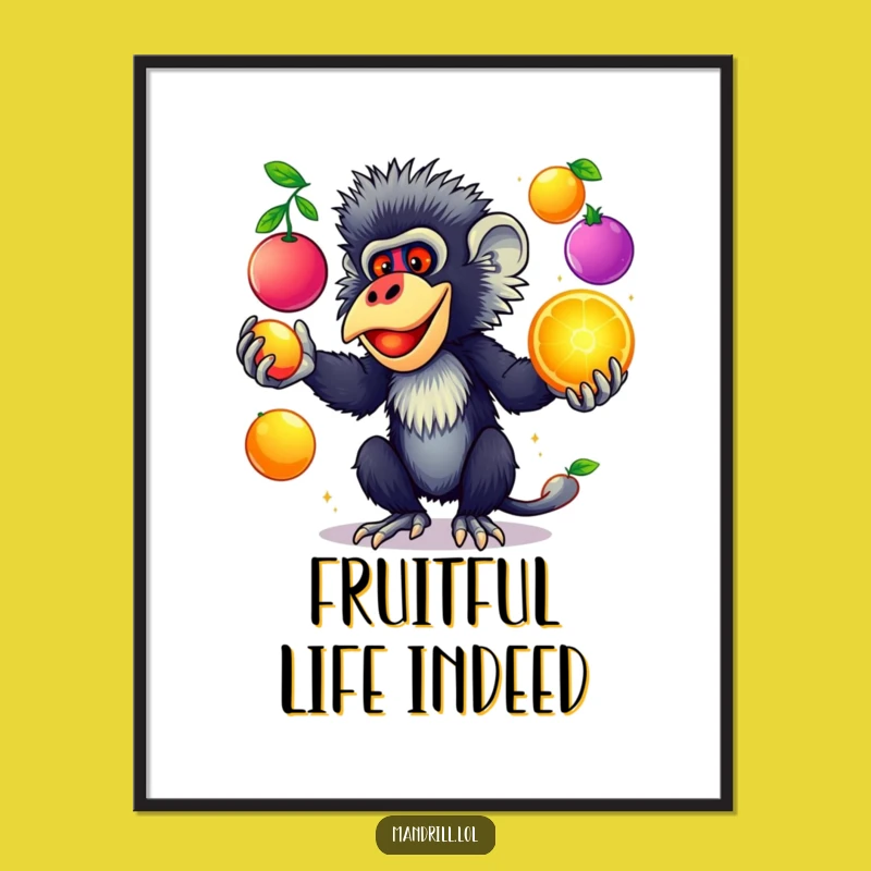 Funny Mandrill Juggling Poster: Vibrant Primate Art for Playful Spaces