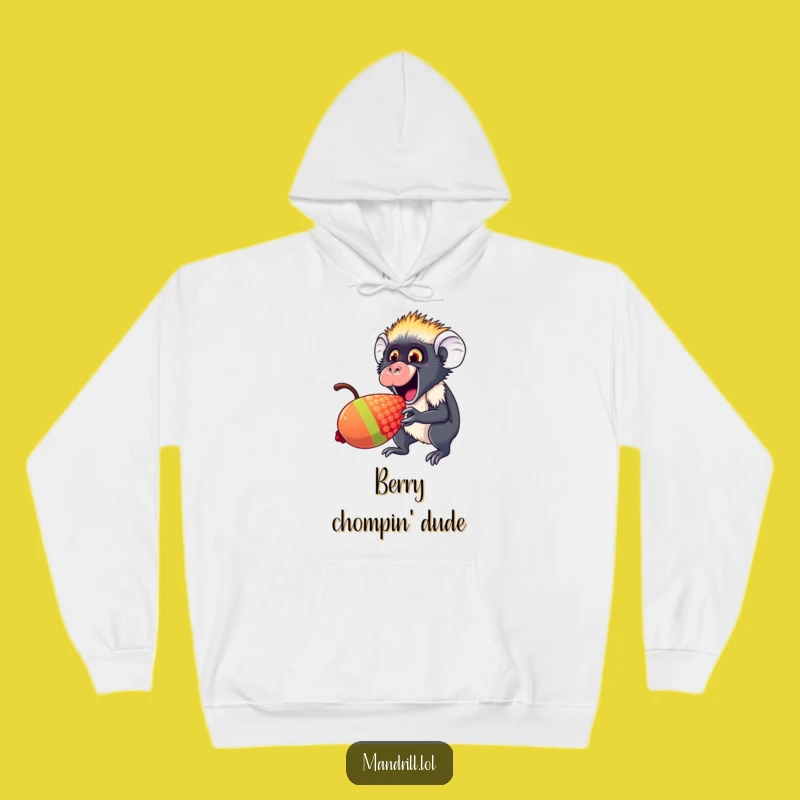 Cozy Funny Mandrill Berry Nibbler Hoodie: Warm Primate Treat Apparel