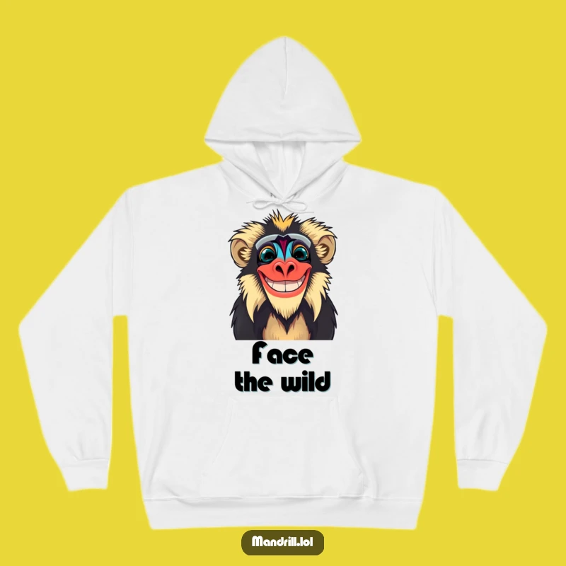 Cozy Funny Mandrill Grin Hoodie: Warm & Vivid Primate Apparel