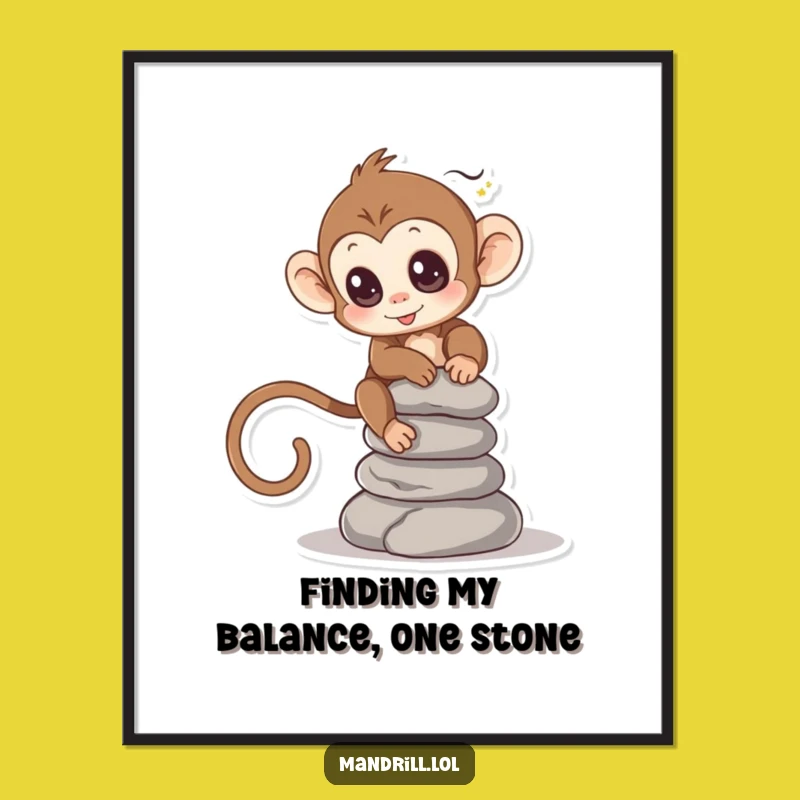Free Printable Monkey Wall Art: Balancing Stones Funny Animal Downloadable Decor