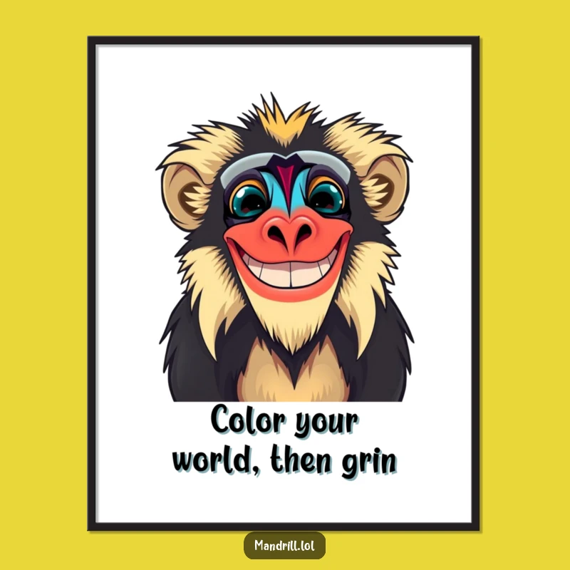 Free Printable Mandrill Wall Art: Funny Grinning Face Downloadable Decor Art