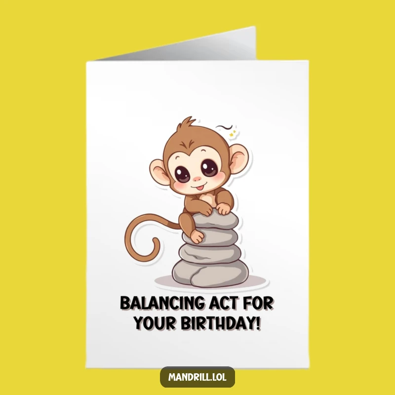 Free Printable Monkey Birthday Card: Balancing Stones Funny Animal Downloadable Gift