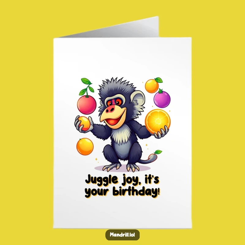 Free Printable Mandrill Birthday Card: Juggling Fruits Downloadable Funny Gift