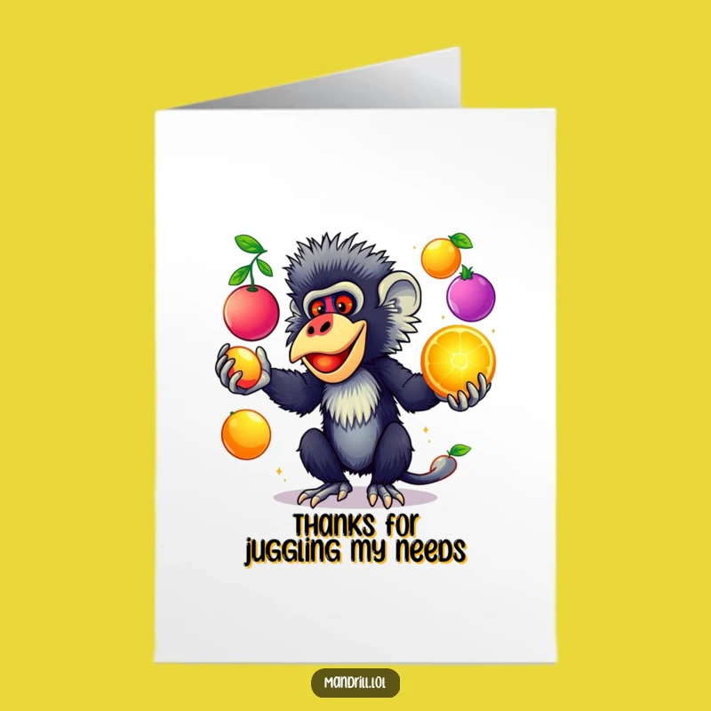 Free Printable Mandrill Thank You Card: Juggling Fruits Downloadable Appreciation
